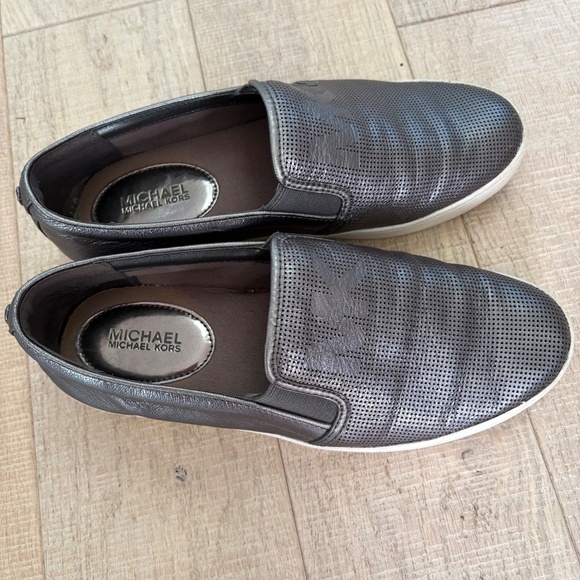 Michael Kors Grey Metallic Leather Sneakers - Picture 2 of 8